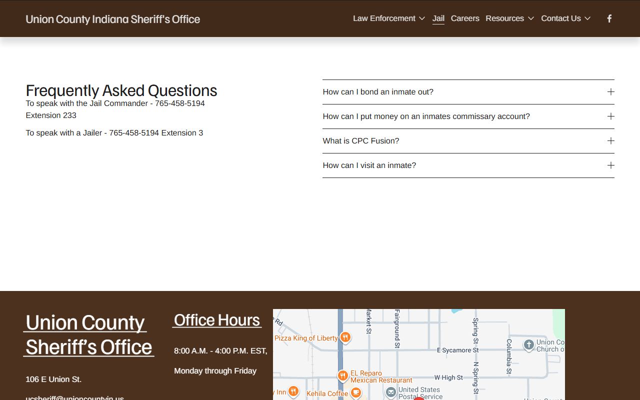 Union County Jail information FAQ for inmate lookup and jail support
