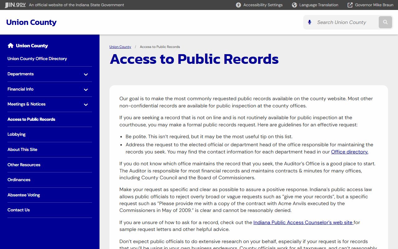 Union County jail mugshots public records request guidance